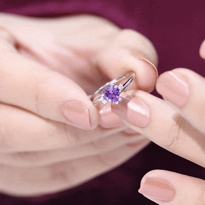 Heart Shape Amethyst Solitaire Promise Ring with Moissanite Amethyst - ( AAA ) - Quality - Rosec Jewels