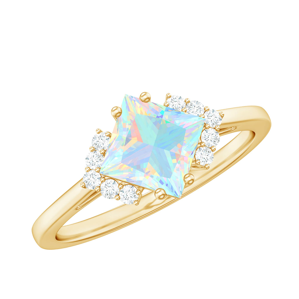 Princess Cut Ethiopian Opal Engagement Ring with Diamond Ethiopian Opal - ( AAA ) - Quality - Rosec Jewels
