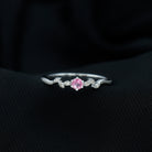 Pink Sapphire and Moissanite Leaf Promise Ring with Beaded Detailing Pink Sapphire - ( AAAA ) - Quality 92.5 Sterling Silver 6.5 - Rosec Jewels