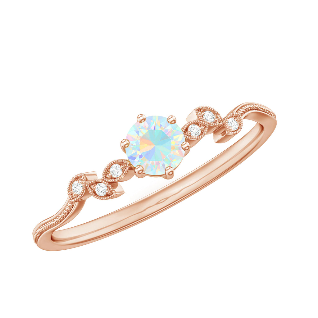 Designer Ethiopian Opal and Diamond Leaf Promise Ring Ethiopian Opal - ( AAA ) - Quality - Rosec Jewels