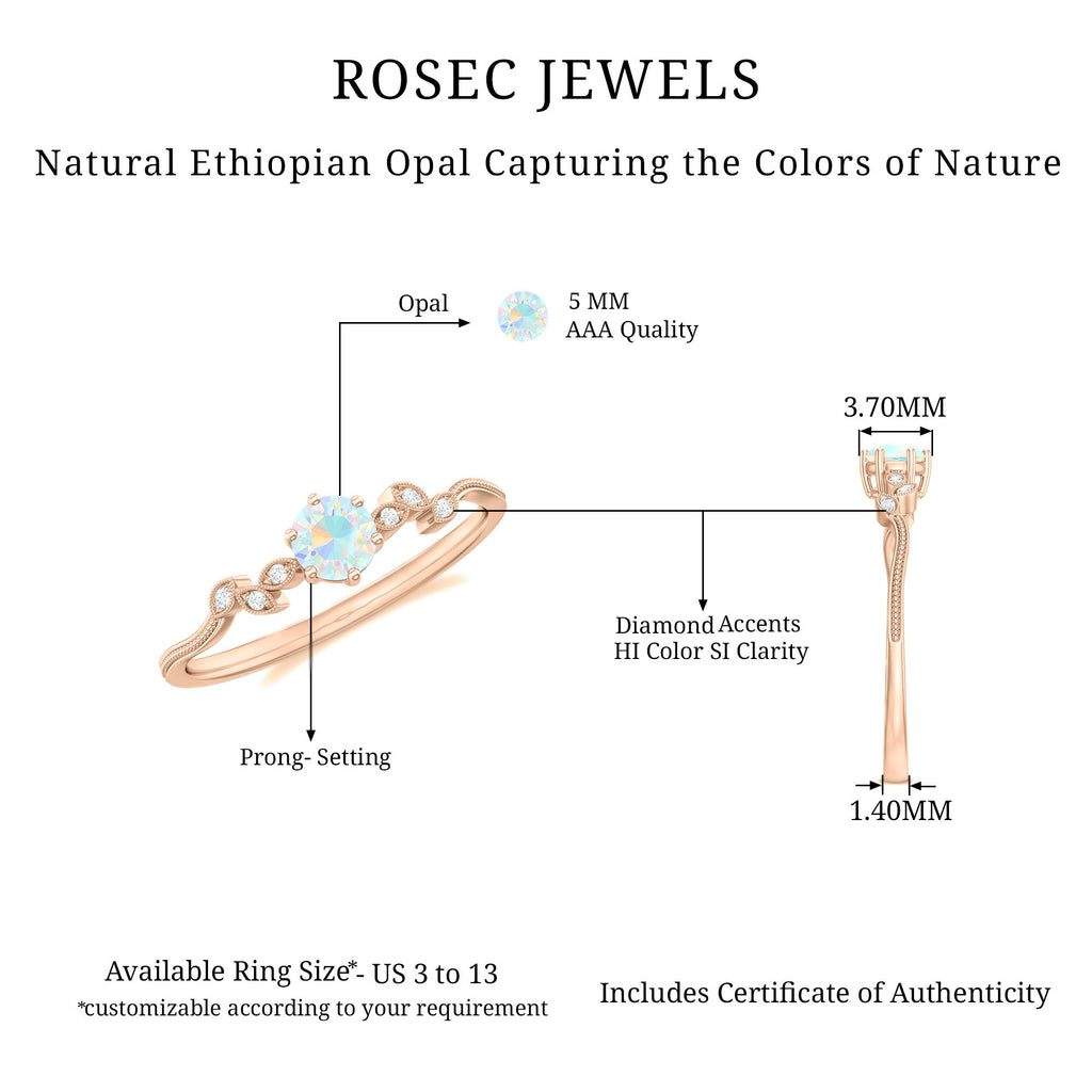Designer Ethiopian Opal and Diamond Leaf Promise Ring Ethiopian Opal - ( AAA ) - Quality - Rosec Jewels