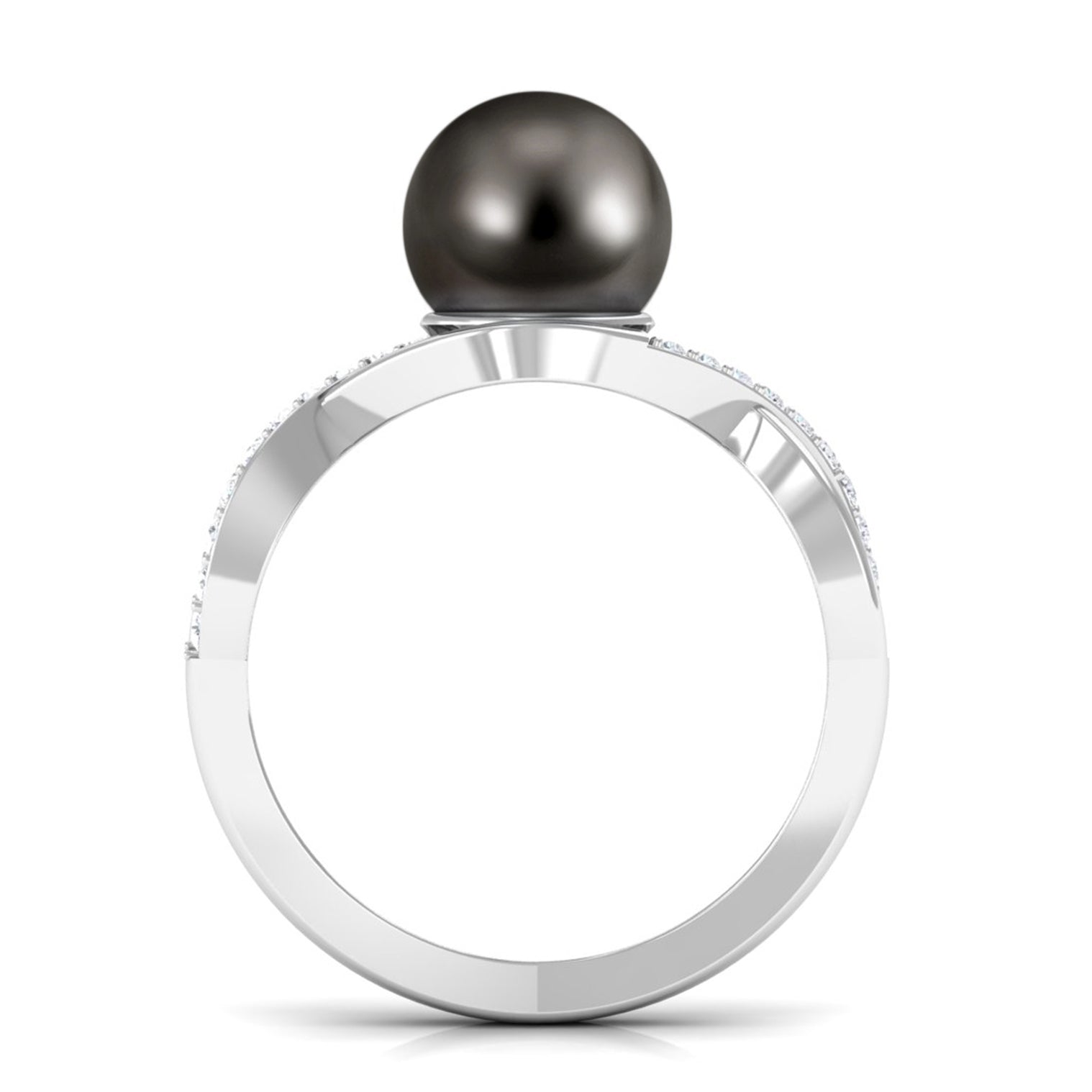 Tahitian Pearl Crossover Diamond Infinity Engagement Ring Tahitian pearl - ( AAA ) - Quality - Rosec Jewels