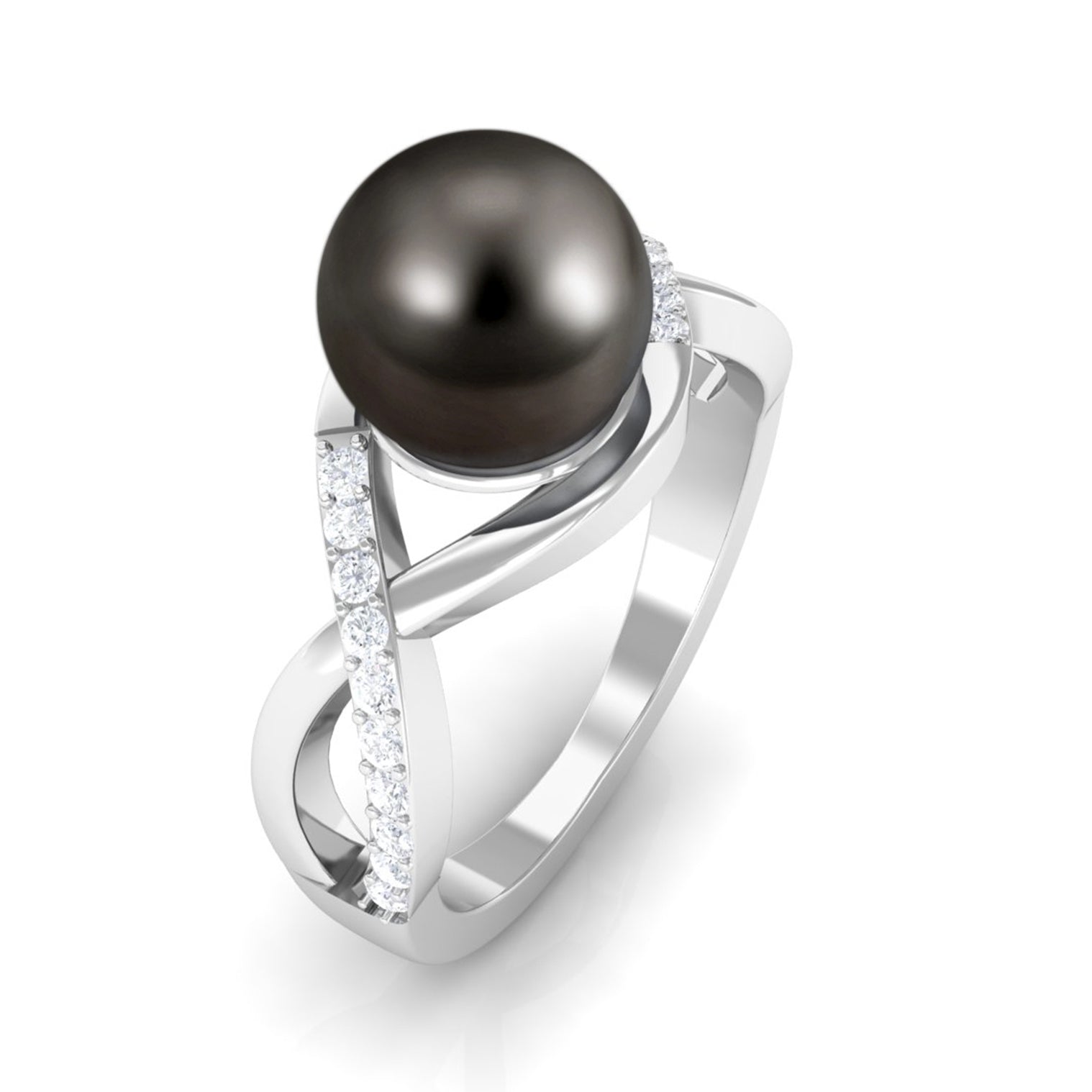 Tahitian Pearl Crossover Diamond Infinity Engagement Ring Tahitian pearl - ( AAA ) - Quality - Rosec Jewels