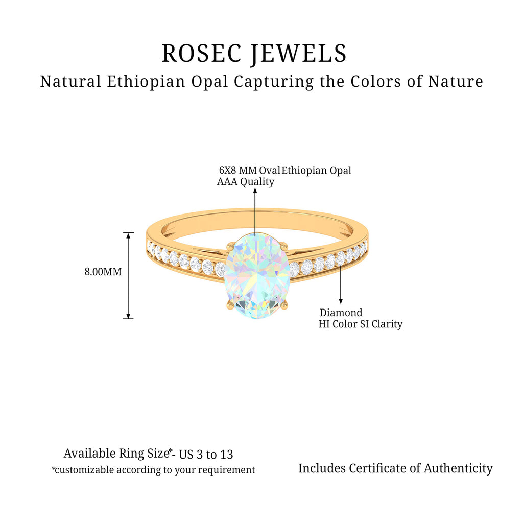 2 CT Oval Shape Ethiopian Opal Solitaire Ring with Surface Prong Set Diamond Ethiopian Opal - ( AAA ) - Quality - Rosec Jewels