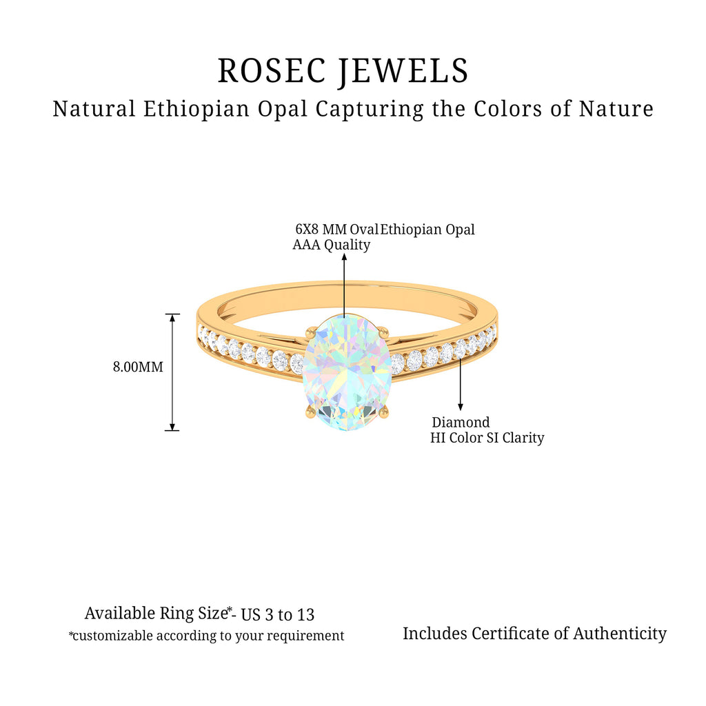 2 CT Oval Shape Ethiopian Opal Solitaire Ring with Surface Prong Set Diamond Ethiopian Opal - ( AAA ) - Quality - Rosec Jewels