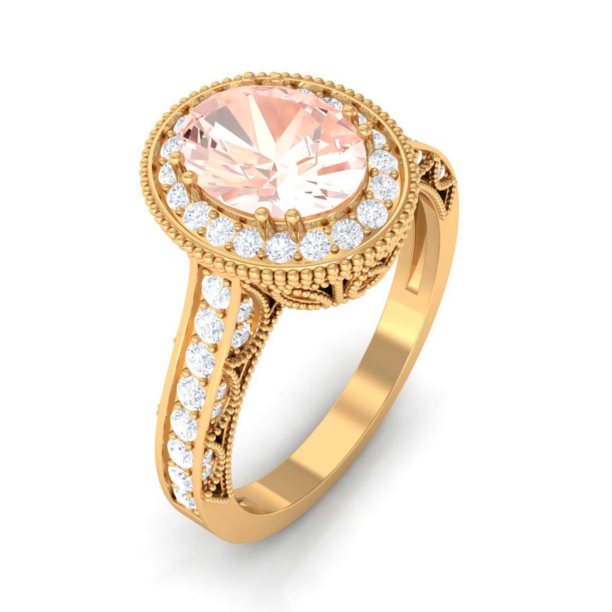 2 CT Morganite Oval Halo Engagement Ring with Diamond Morganite - ( AAA ) - Quality - Rosec Jewels