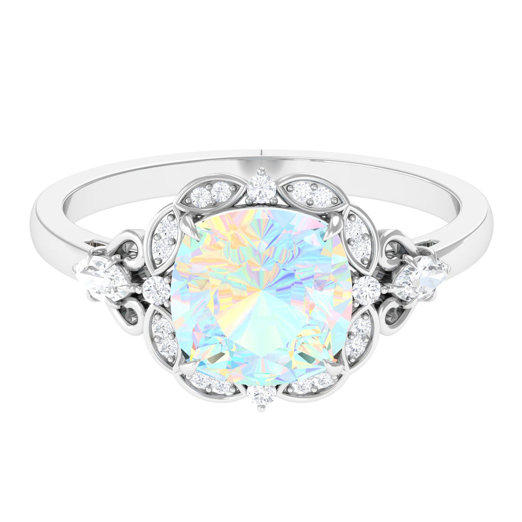 Cushion Cut Ethiopian Opal Cocktail Engagement Ring with Diamond Accent Ethiopian Opal - ( AAA ) - Quality - Rosec Jewels