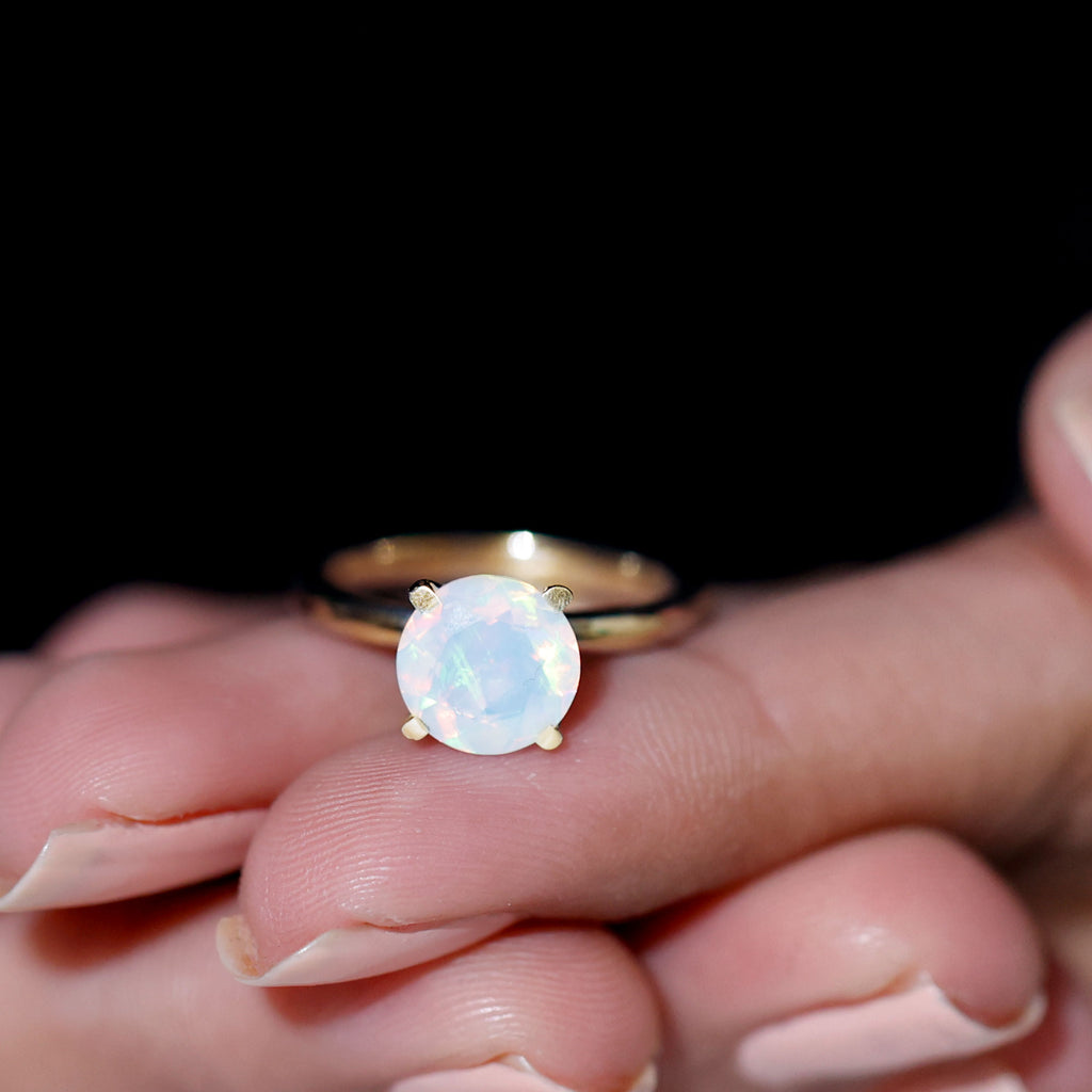 Simple Round Ethiopian Opal Solitaire Ring Ethiopian Opal - ( AAA ) - Quality - Rosec Jewels