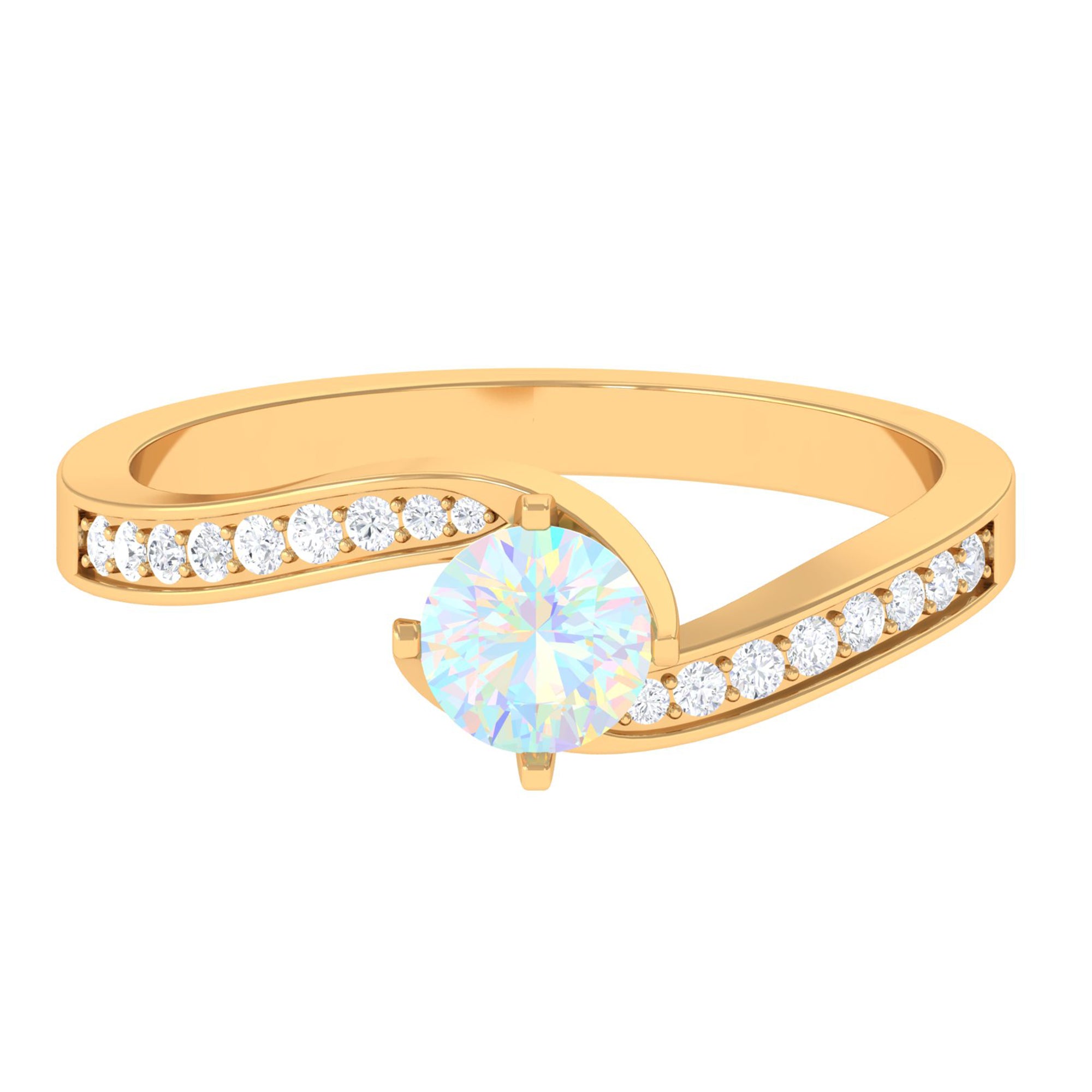 3/4 CT Ethiopian Opal Solitaire Ring with Moissanite and Bypass Shank - Rosec Jewels