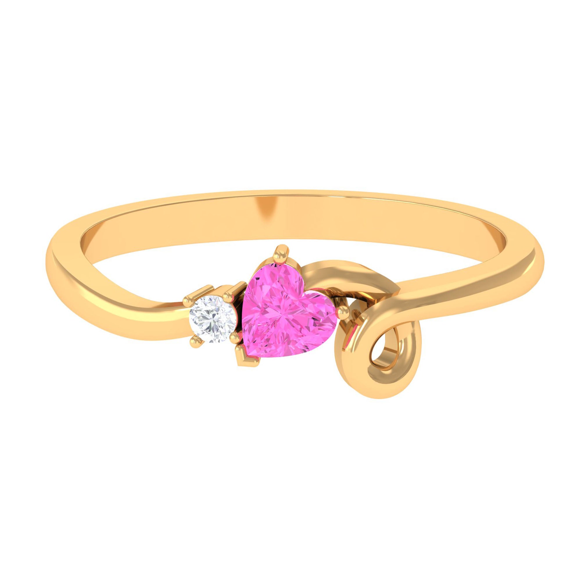 Heart Shape Pink Sapphire and Diamond Twisted Promise Ring Pink Sapphire - ( AAA ) - Quality - Rosec Jewels