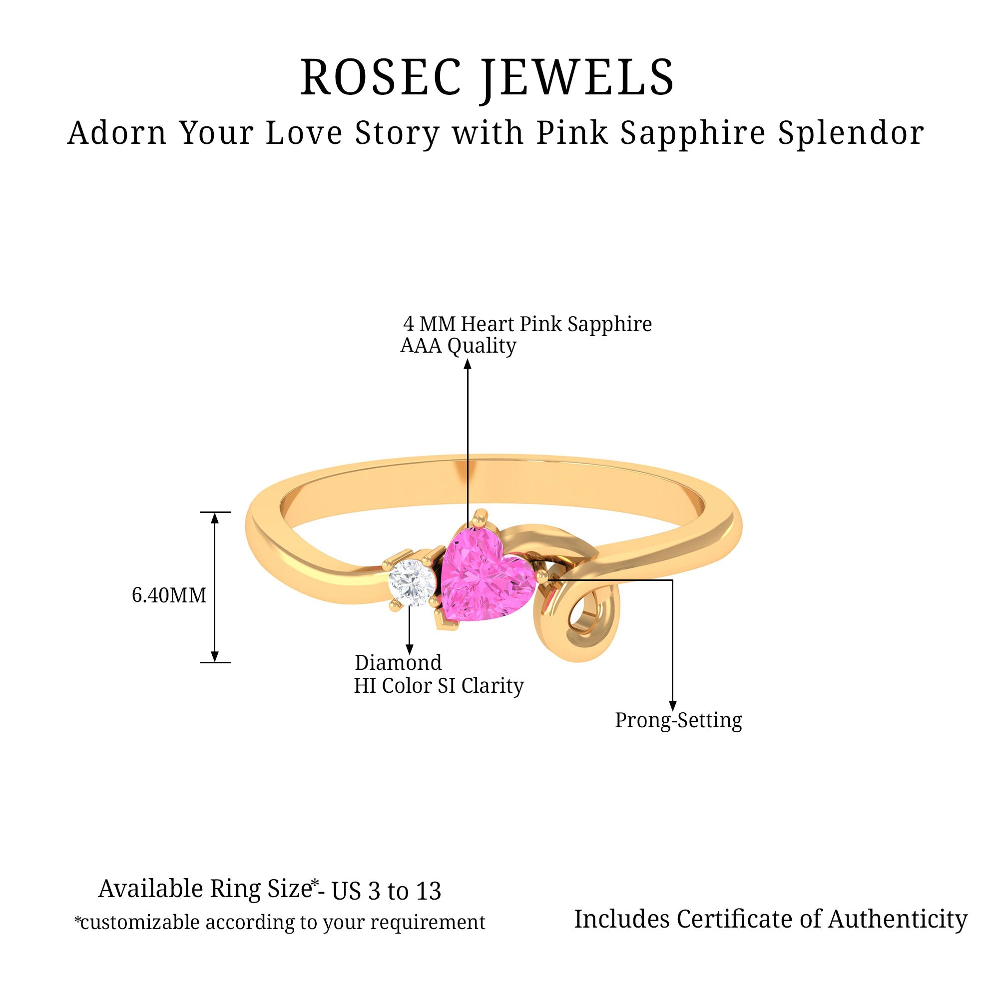 Heart Shape Pink Sapphire and Diamond Twisted Promise Ring Pink Sapphire - ( AAA ) - Quality - Rosec Jewels