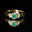 Green Emerald and Diamond Flower Engagement Ring with Split Shank Emerald - ( AAA ) - Quality - Rosec Jewels