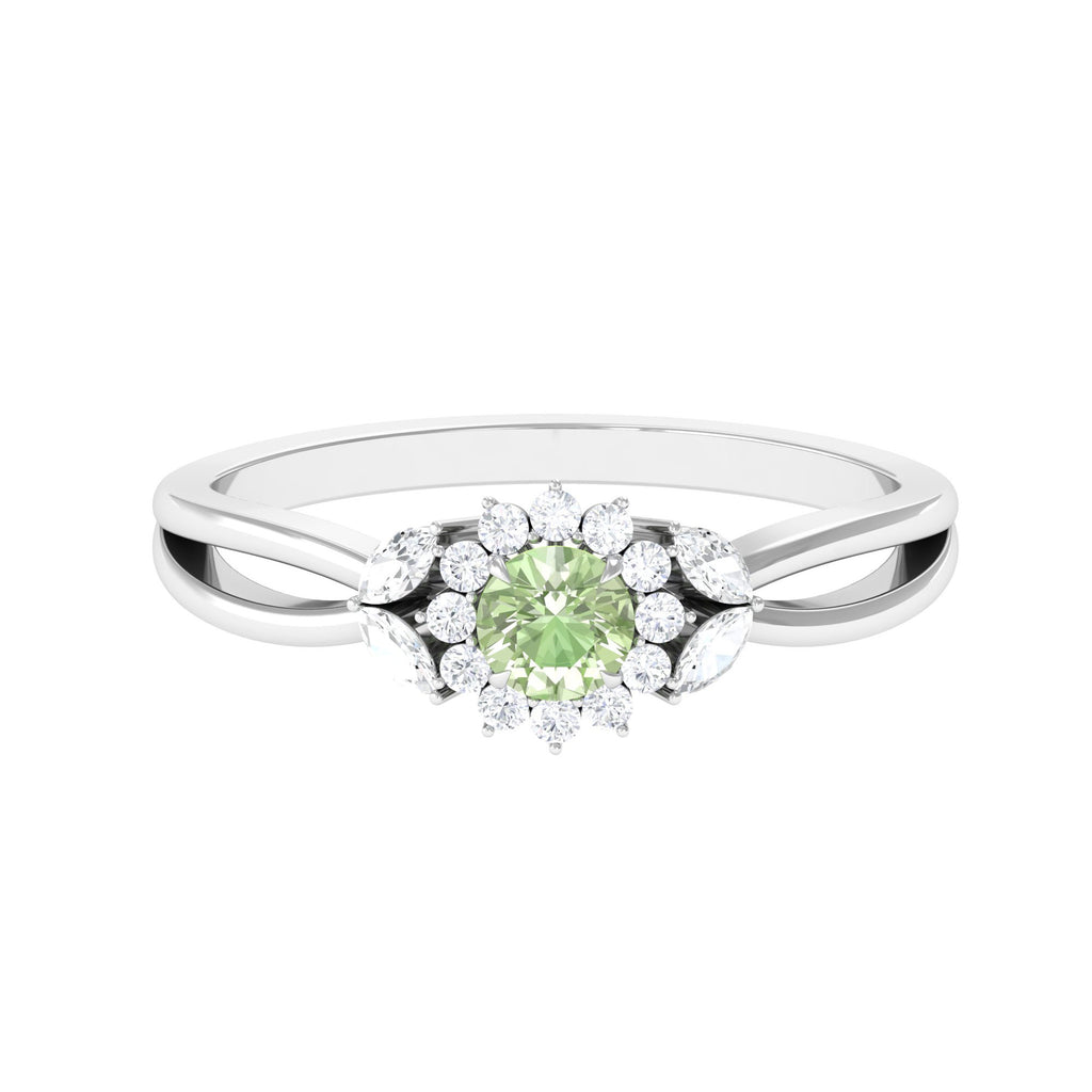 Green Sapphire and Diamond Flower Engagement Ring with Split Shank Green Sapphire - ( AAA ) - Quality - Rosec Jewels