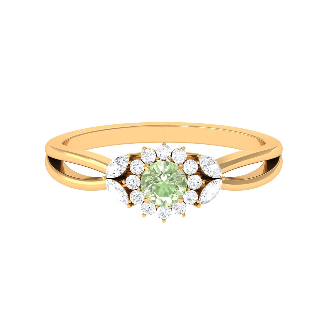 Green Sapphire and Diamond Flower Engagement Ring with Split Shank Green Sapphire - ( AAA ) - Quality - Rosec Jewels