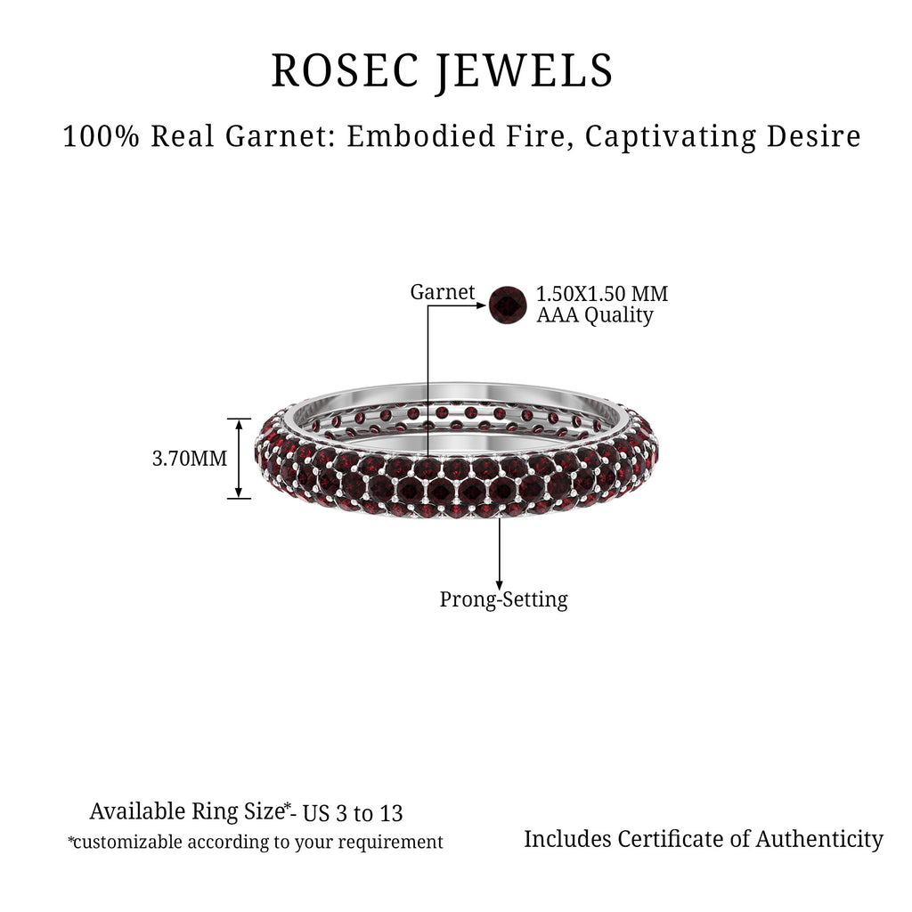 Natural Garnet Three Row Full Eternity Ring Garnet - ( AAA ) - Quality - Rosec Jewels