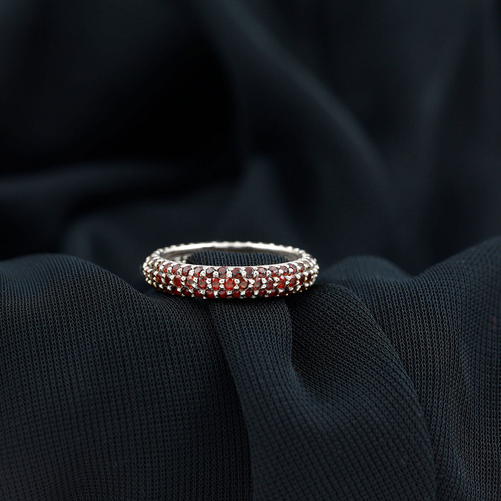 Natural Garnet Three Row Full Eternity Ring Garnet - ( AAA ) - Quality - Rosec Jewels
