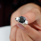 Cushion Cut Black Spinel Solitaire Engagement Ring with Moissanite Black Spinel - ( AAA ) - Quality - Rosec Jewels