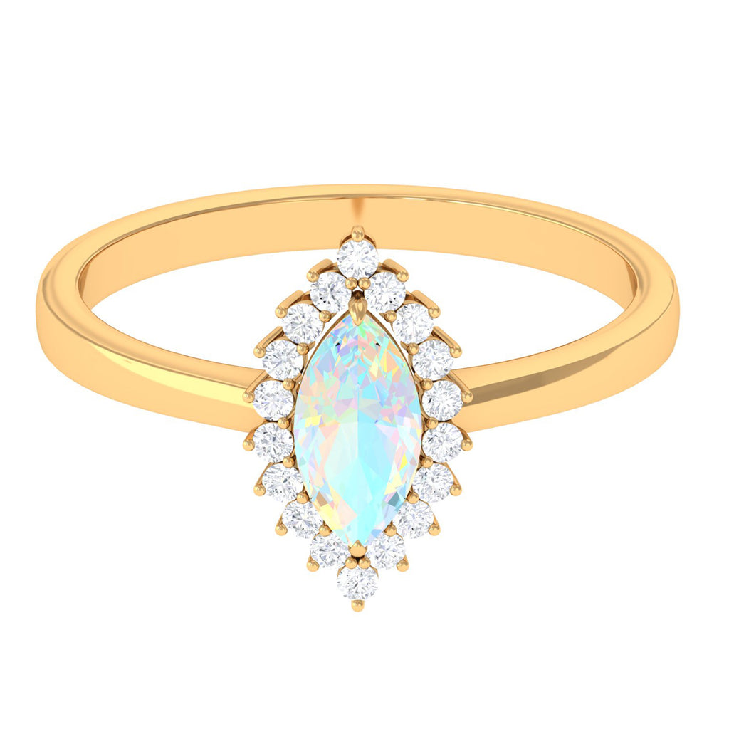 3/4 CT Marquise Shape Ethiopian Opal and Diamond Halo Engagement Ring Ethiopian Opal - ( AAA ) - Quality - Rosec Jewels
