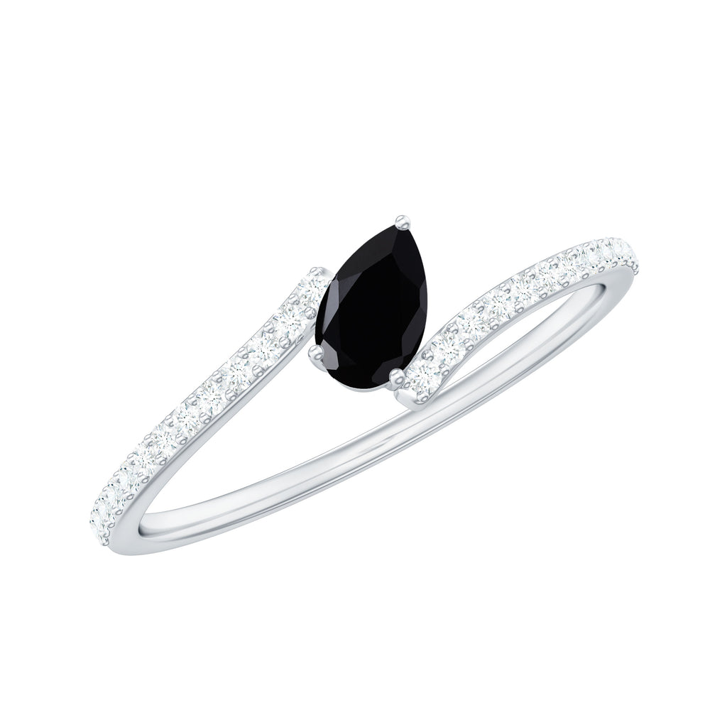 Lab Grown Black Diamond Titled Bypass Promise Ring with Diamond Lab Created Black Diamond - ( AAAA ) - Quality - Rosec Jewels