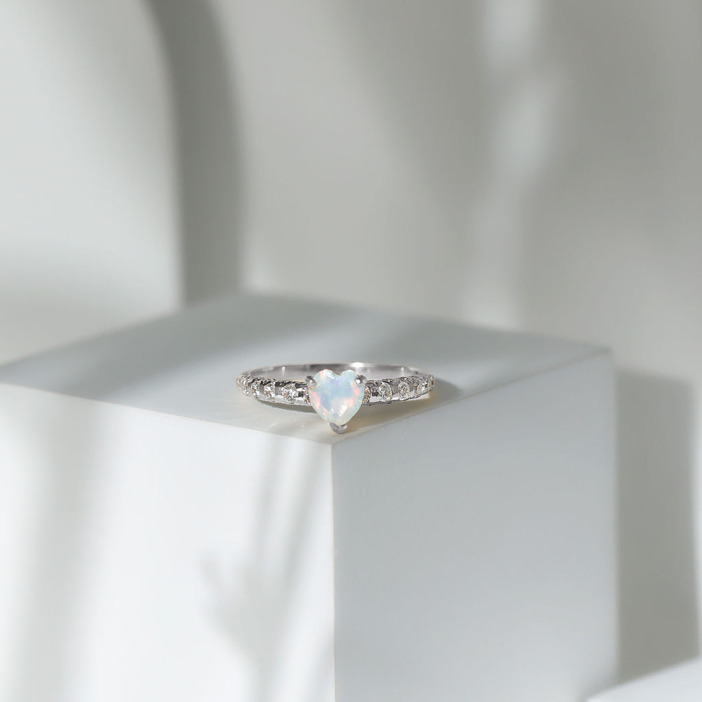 Heart Shape Ethiopian Opal Engagement Ring with Diamond Ethiopian Opal - ( AAA ) - Quality - Rosec Jewels