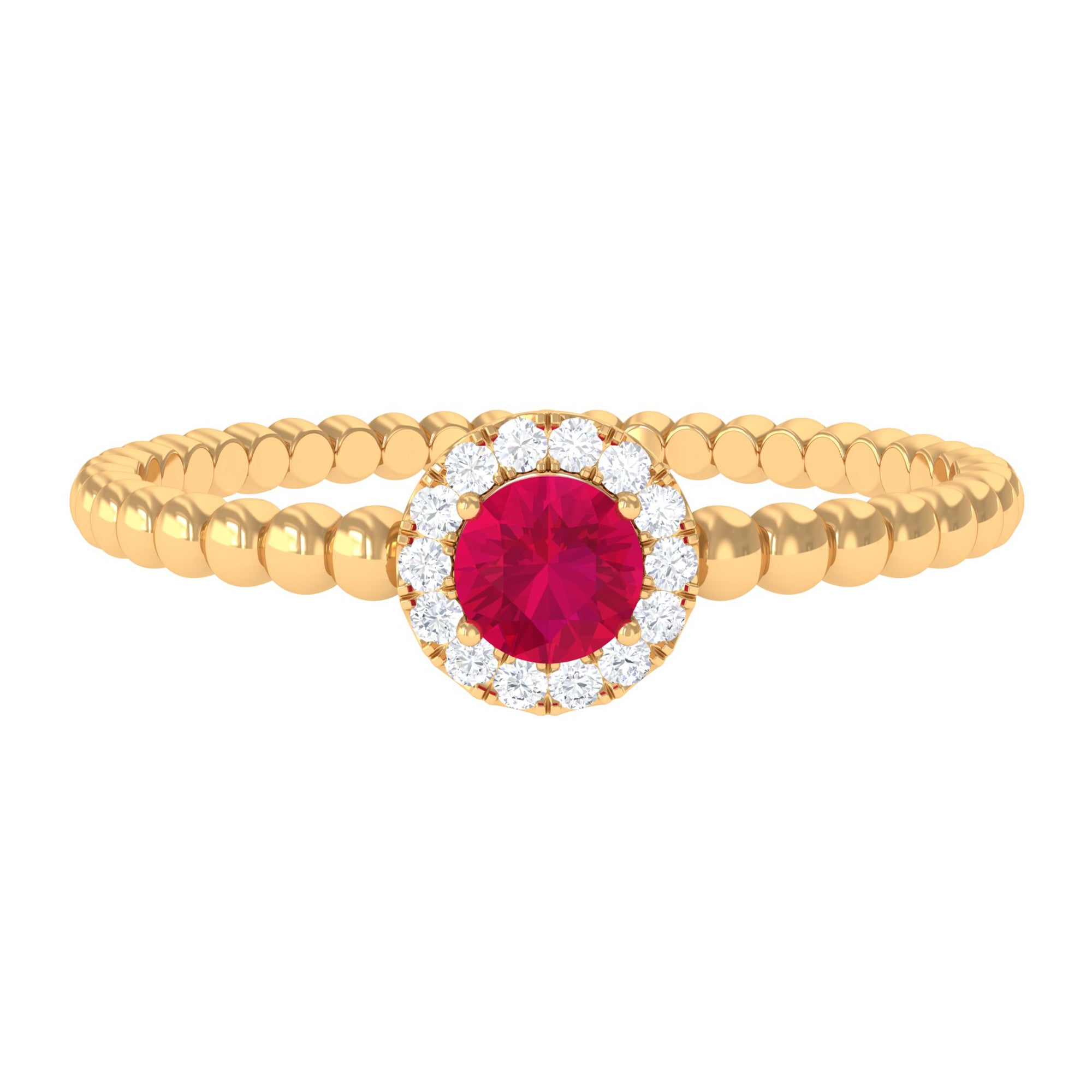 Minimal Ruby Promise Ring with Diamond Halo Ruby - ( AAA ) - Quality - Rosec Jewels