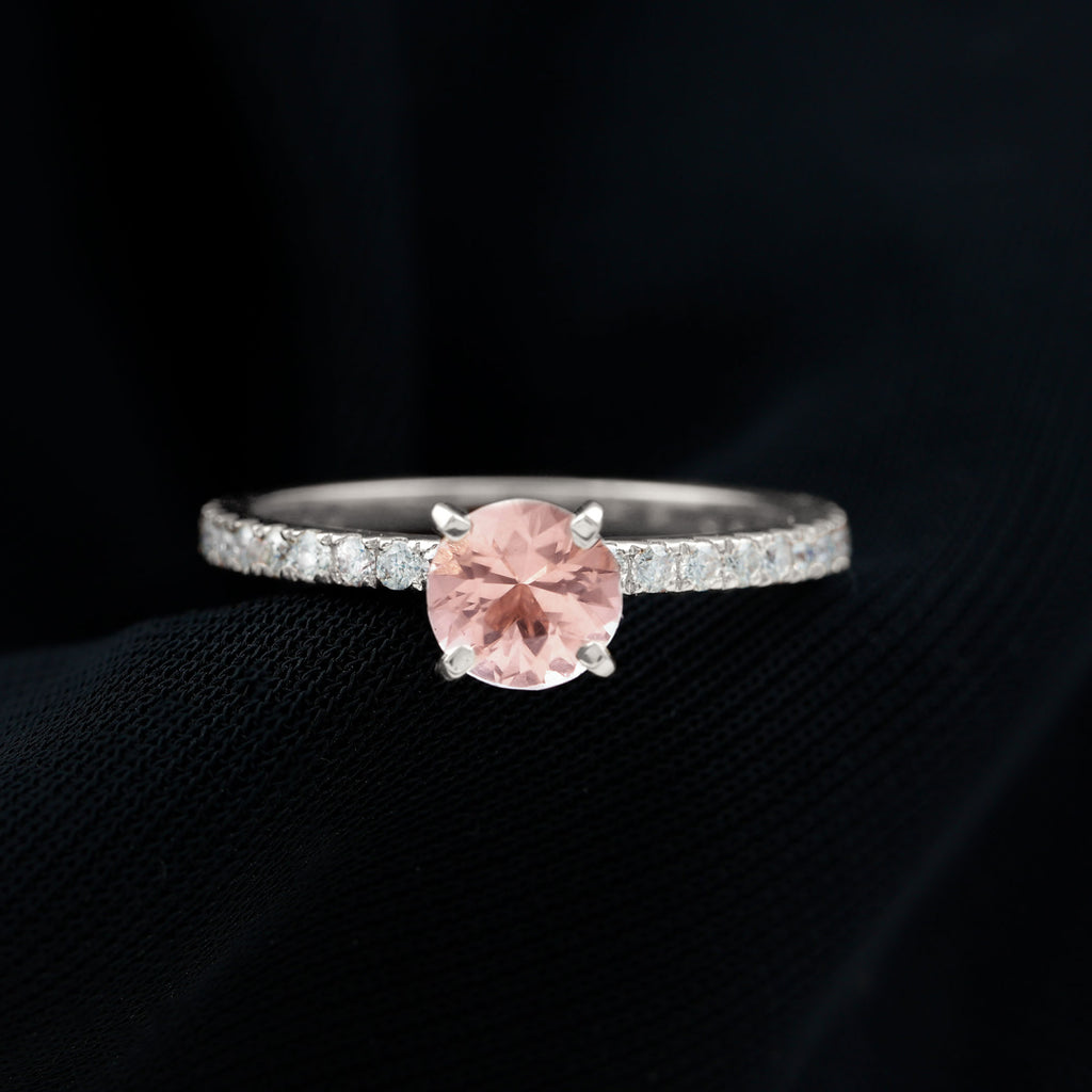 Morganite Solitaire Ring with Diamond Side Stones Morganite - ( AAA ) - Quality - Rosec Jewels