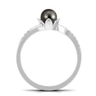Tahitian Pearl and Diamond Flower Bypass Ring Tahitian pearl - ( AAA ) - Quality - Rosec Jewels