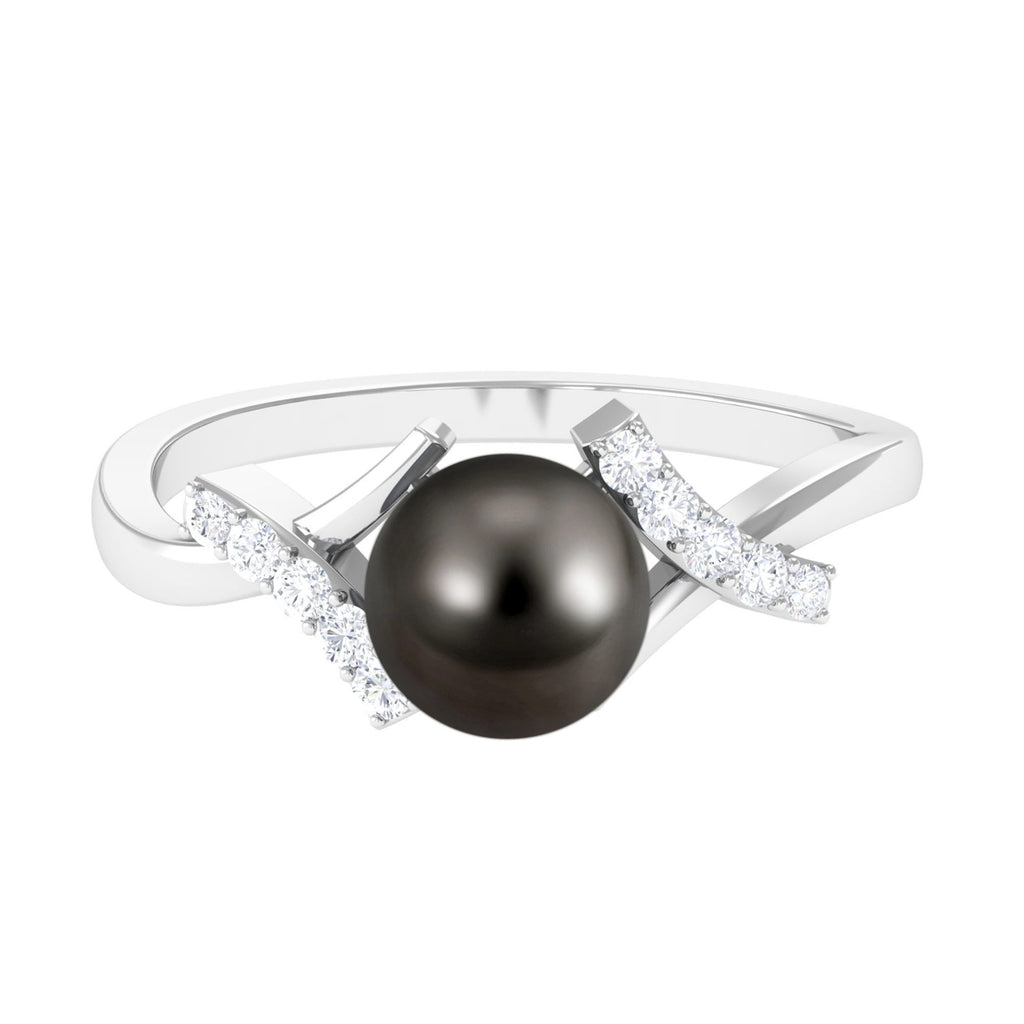 Tahitian Pearl Solitaire Ring with Diamond Accent Tahitian pearl - ( AAA ) - Quality - Rosec Jewels