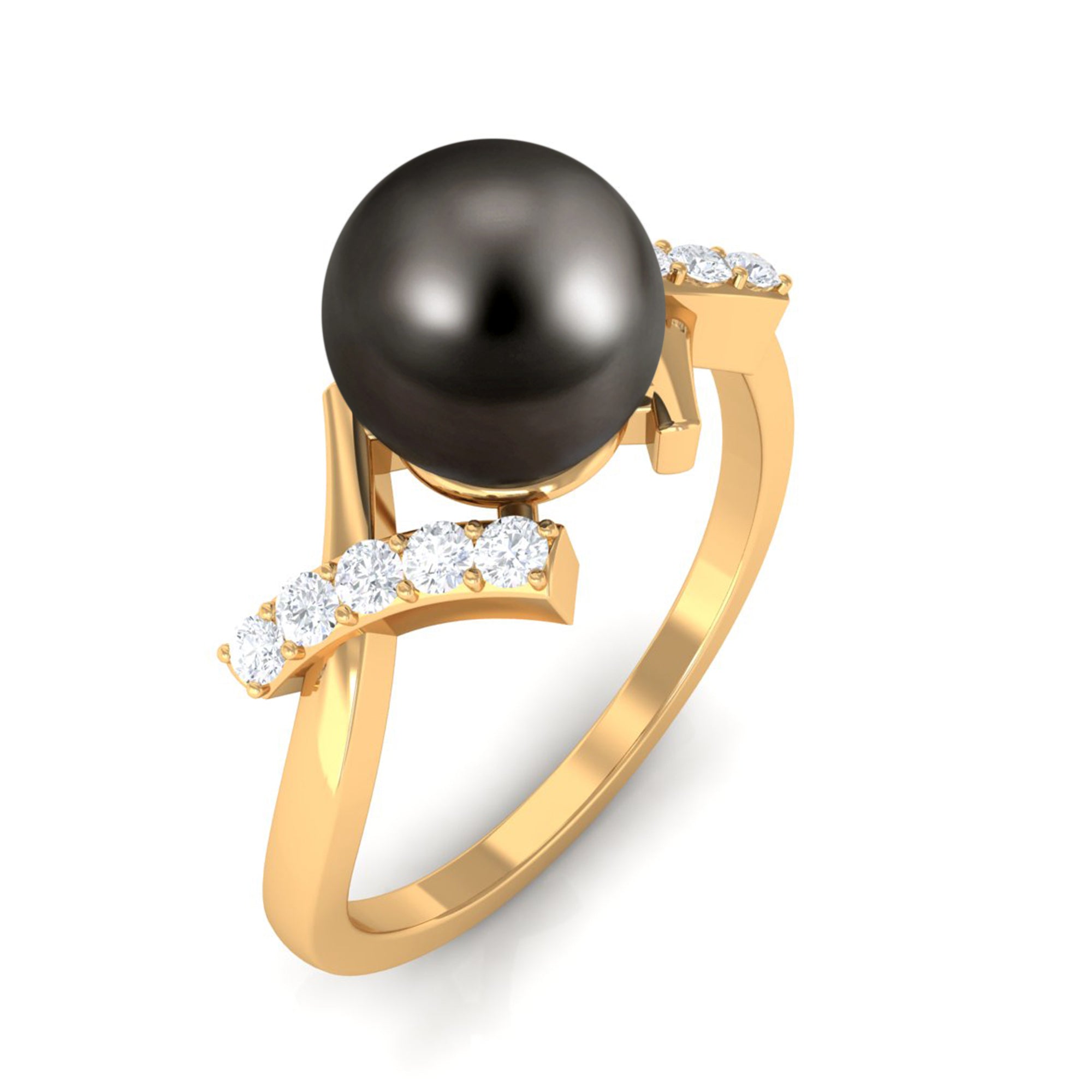 Tahitian Pearl Solitaire Ring with Diamond Accent Tahitian pearl - ( AAA ) - Quality - Rosec Jewels
