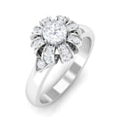 Classic Zircon Floral Engagement Ring Zircon - ( AAAA ) - Quality - Rosec Jewels