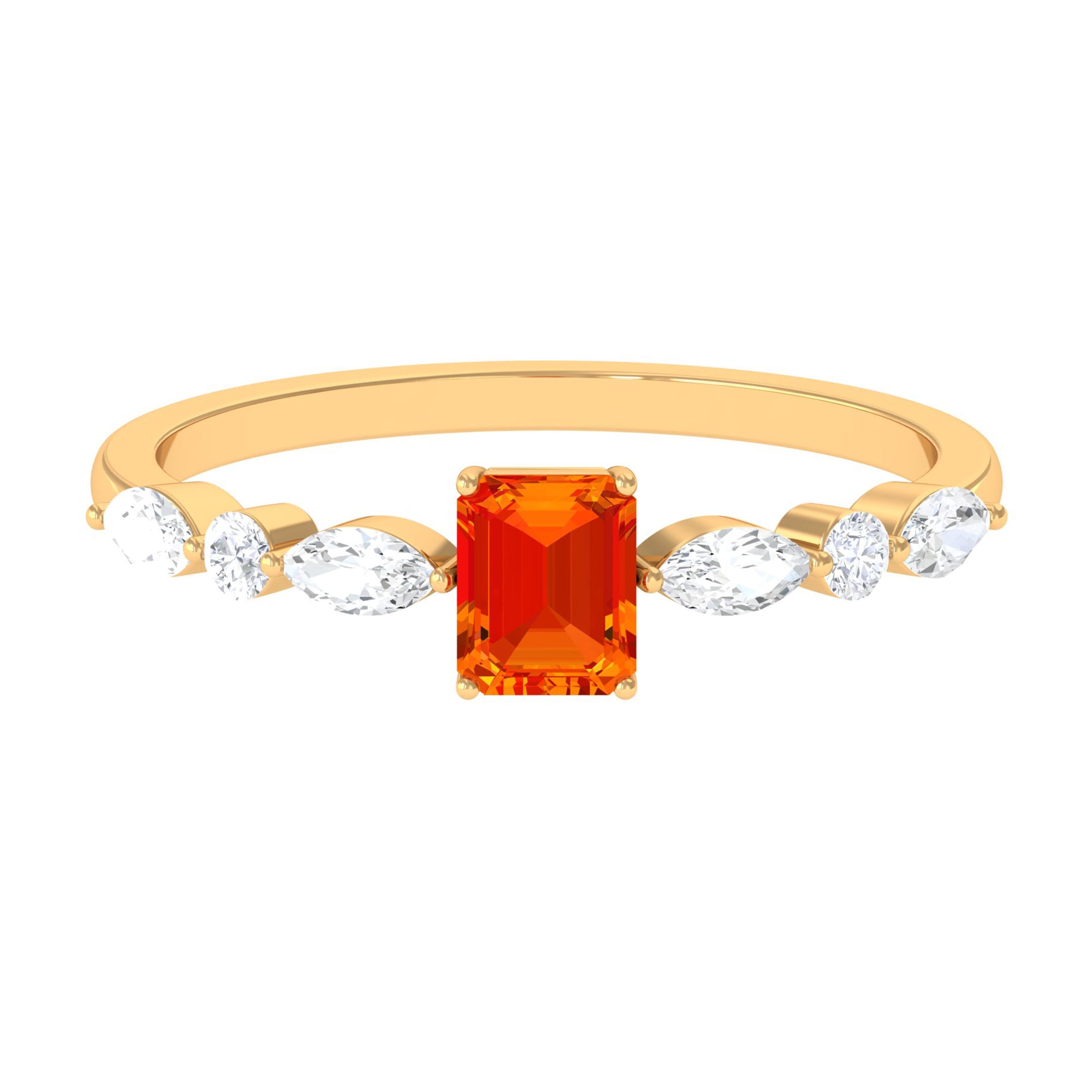 Octagon Cut Orange Sapphire Promise Ring with Diamond Side Stones Orange Sapphire - ( AAA ) - Quality - Rosec Jewels
