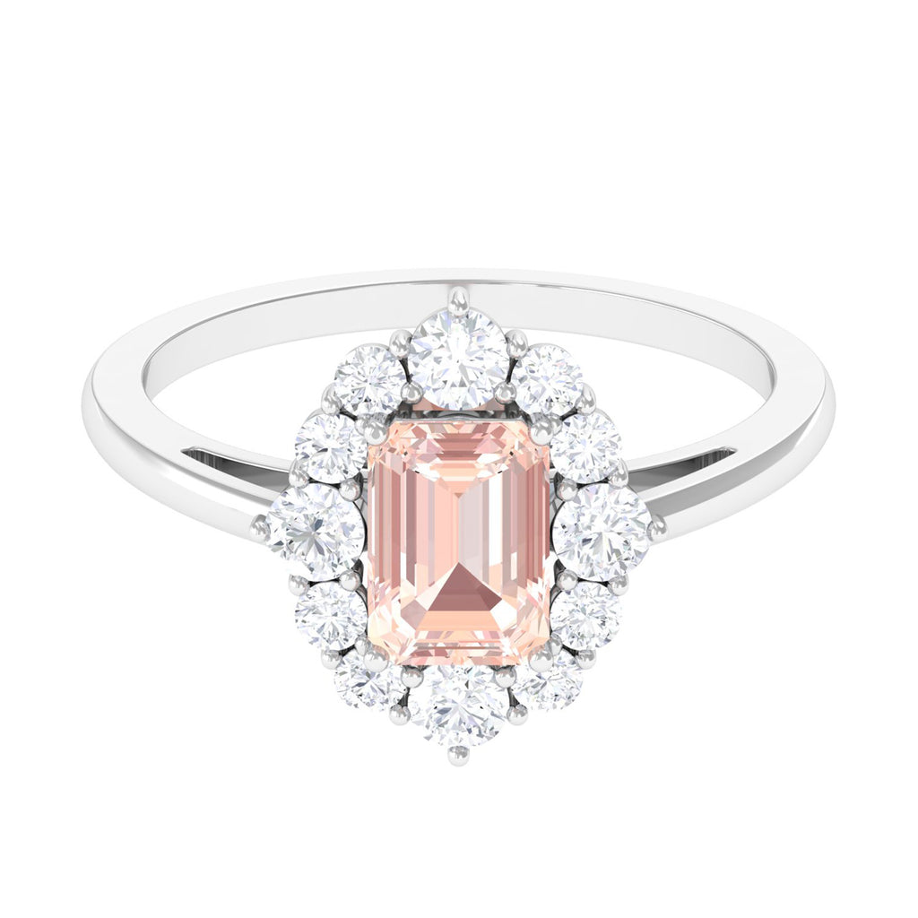 Classic Morganite Halo Engagement Ring with Diamond Morganite - ( AAA ) - Quality - Rosec Jewels