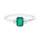 1 CT Octagon shape Solitaire Emerald Ring with Diamond Trio Emerald - ( AAA ) - Quality - Rosec Jewels