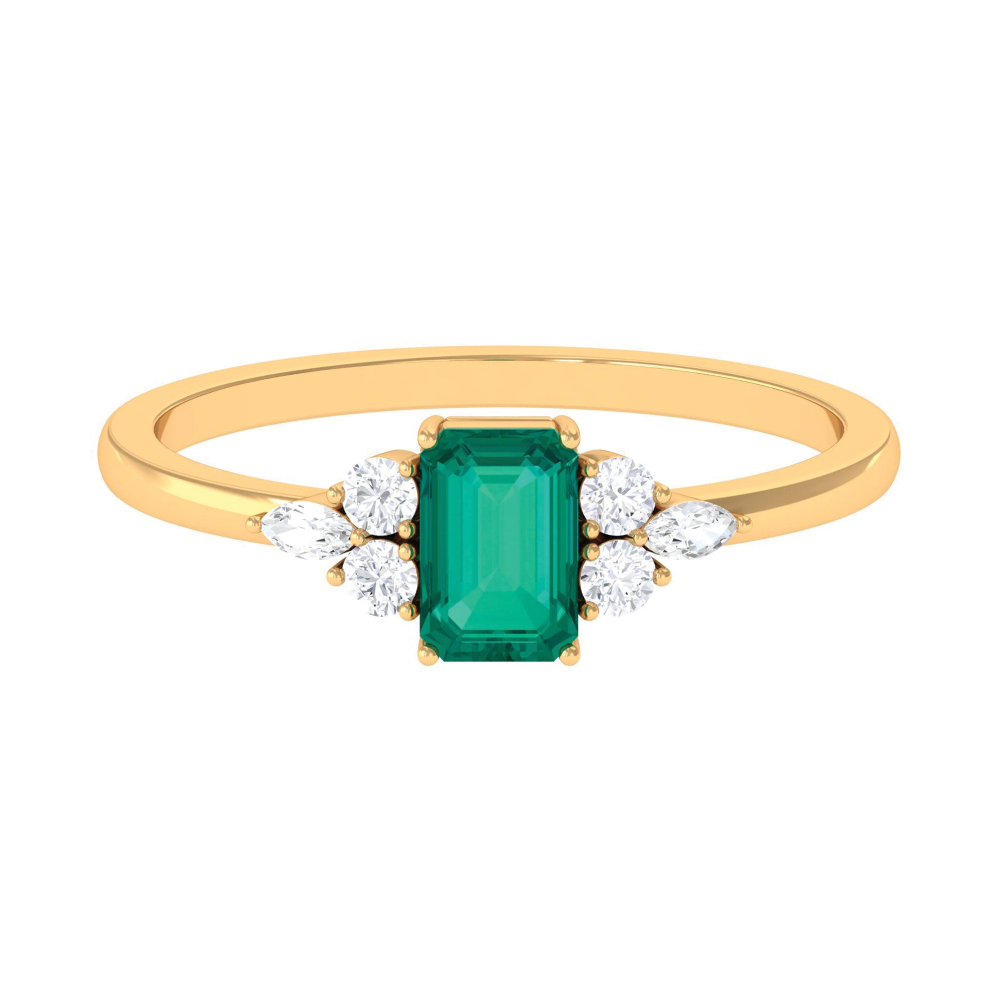 1 CT Octagon shape Solitaire Emerald Ring with Diamond Trio Emerald - ( AAA ) - Quality - Rosec Jewels