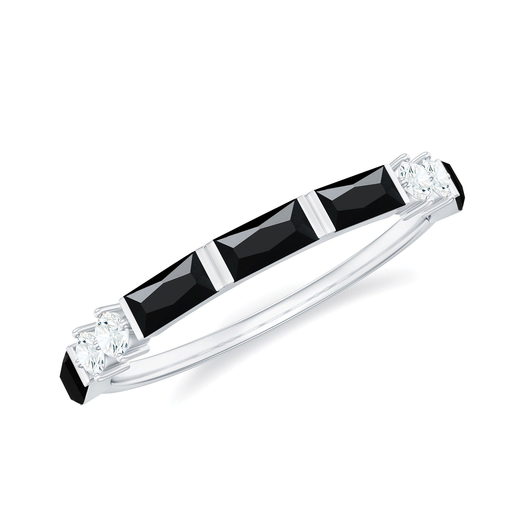 1 CT Baguette Cut Created Black Diamond Half Eternity Ring with Diamond - Rosec Jewels