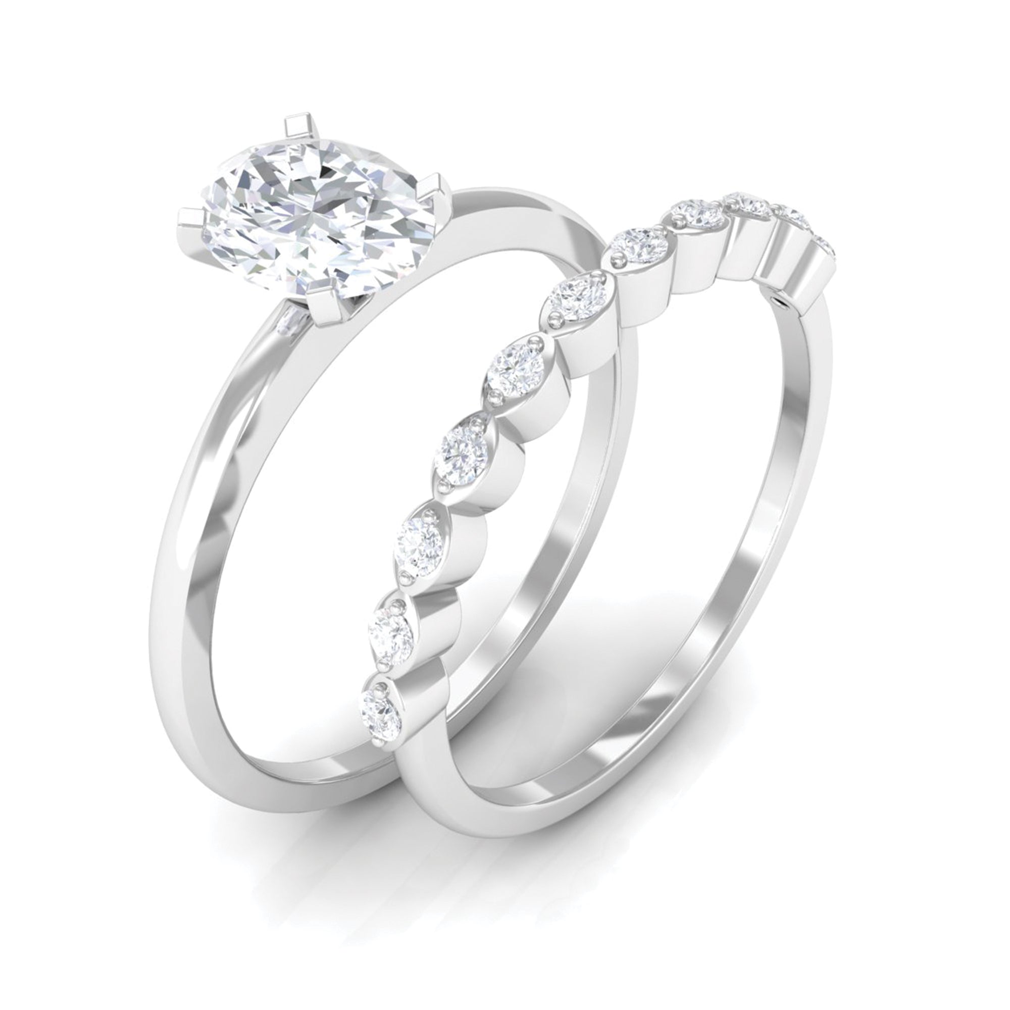 Oval Cut Moissanite Solitaire Bridal Ring Set Moissanite - ( D-VS1 ) - Color and Clarity - Rosec Jewels