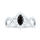 Marquise Cut Black Spinel Crossover Ring with Diamond Black Spinel - ( AAA ) - Quality - Rosec Jewels
