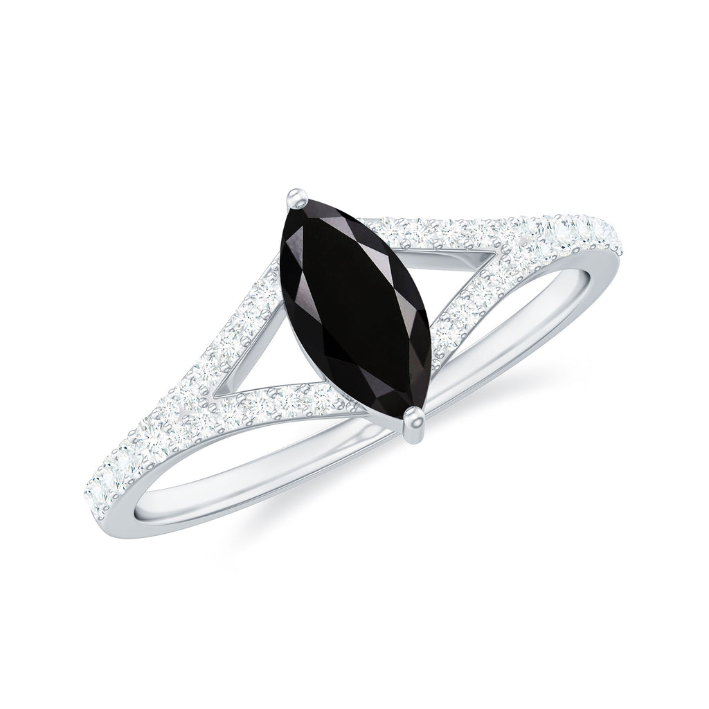 1 CT Split Shank Marquise Cut Black Spinel and Diamond Ring Black Spinel - ( AAA ) - Quality - Rosec Jewels