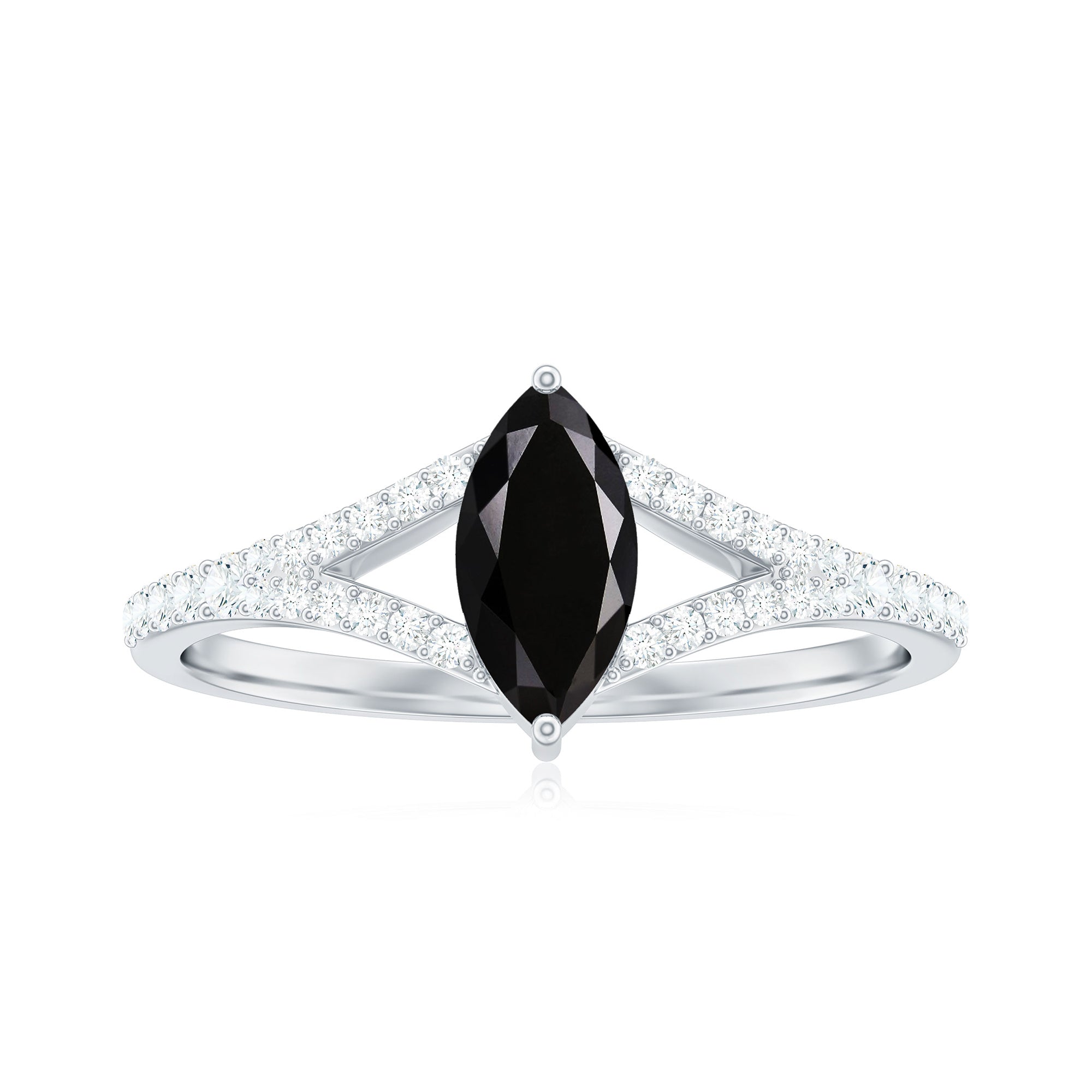 1 CT Split Shank Marquise Cut Black Spinel and Diamond Ring Black Spinel - ( AAA ) - Quality - Rosec Jewels