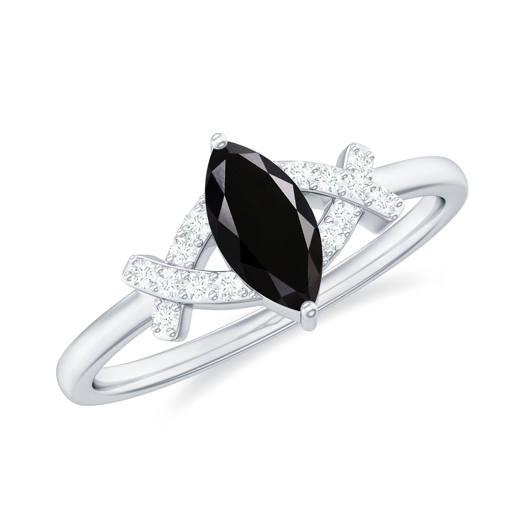 1 CT Marquise Cut Black Spinel and Diamond Minimal Ring Black Spinel - ( AAA ) - Quality - Rosec Jewels