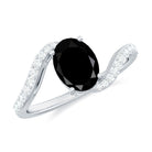 Oval Cut Solitaire Black Spinel Bypass Ring with Diamond Black Spinel - ( AAA ) - Quality - Rosec Jewels