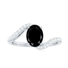 Oval Cut Solitaire Black Spinel Bypass Ring with Diamond Black Spinel - ( AAA ) - Quality - Rosec Jewels