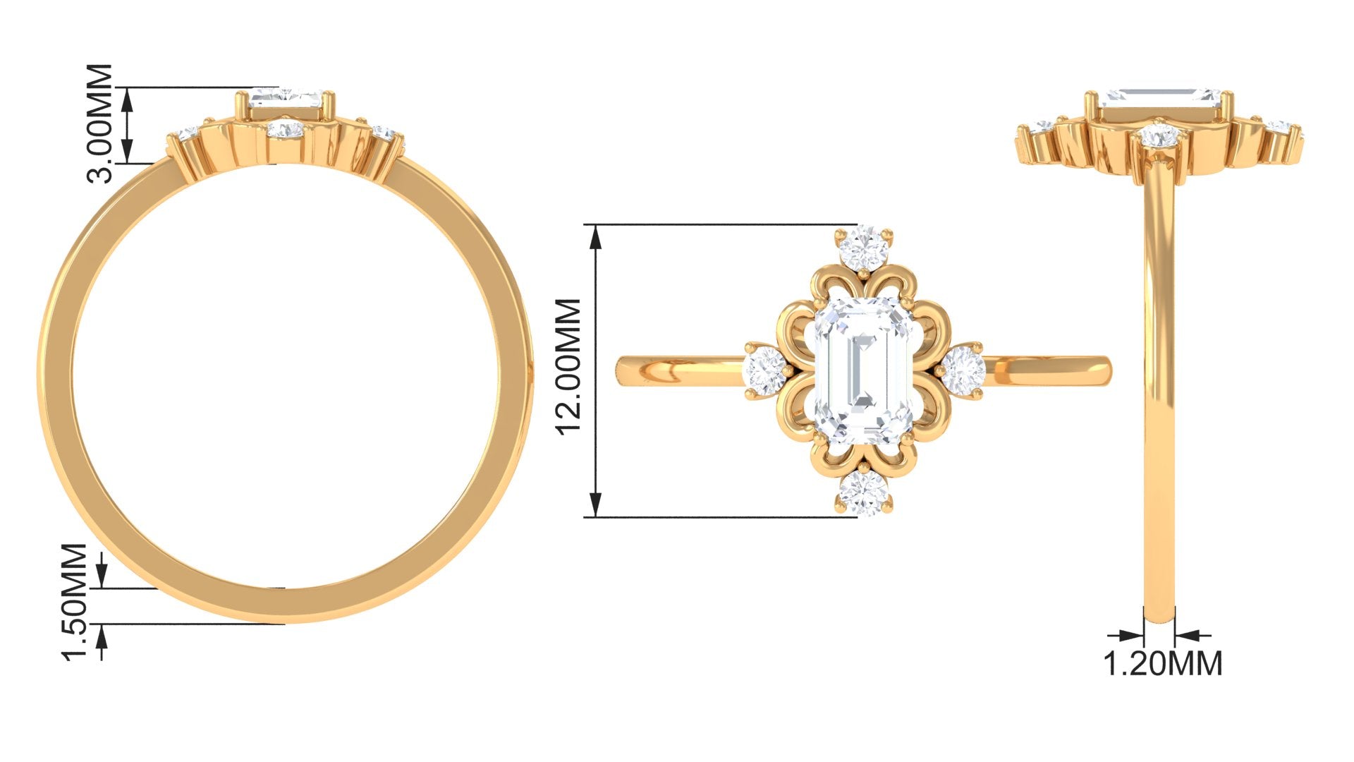 1 CT Solitaire Zircon Vintage Engagement Ring in Gold Zircon - ( AAAA ) - Quality - Rosec Jewels