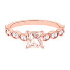 1.25 CT Princess Cut Morganite Solitaire Ring with Diamond Side Stones Morganite - ( AAA ) - Quality - Rosec Jewels