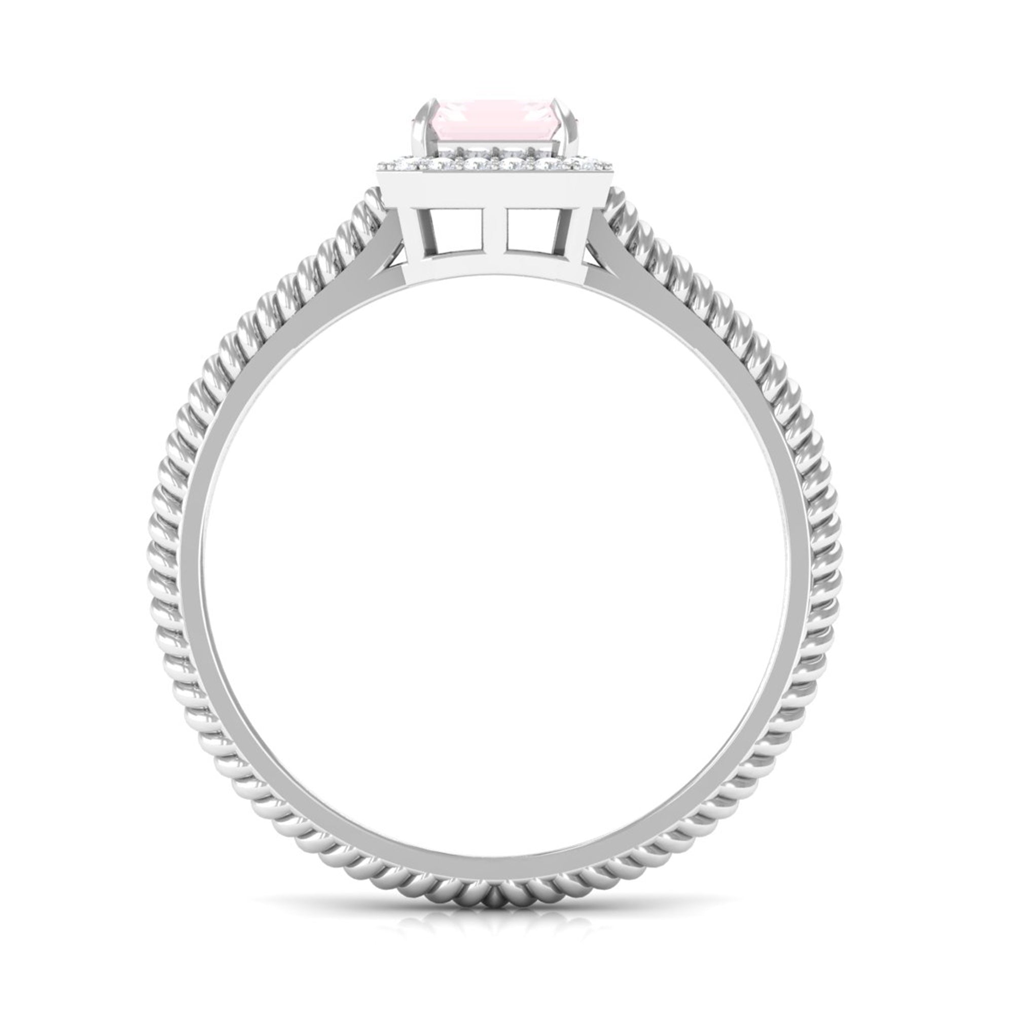 Octagon Rose Quartz Ring with Diamond Halo Rose Quartz - ( AAA ) - Quality - Rosec Jewels