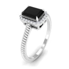Emerald Cut Black Spinel and Diamond Halo Ring with Twisted Rope Black Spinel - ( AAA ) - Quality - Rosec Jewels