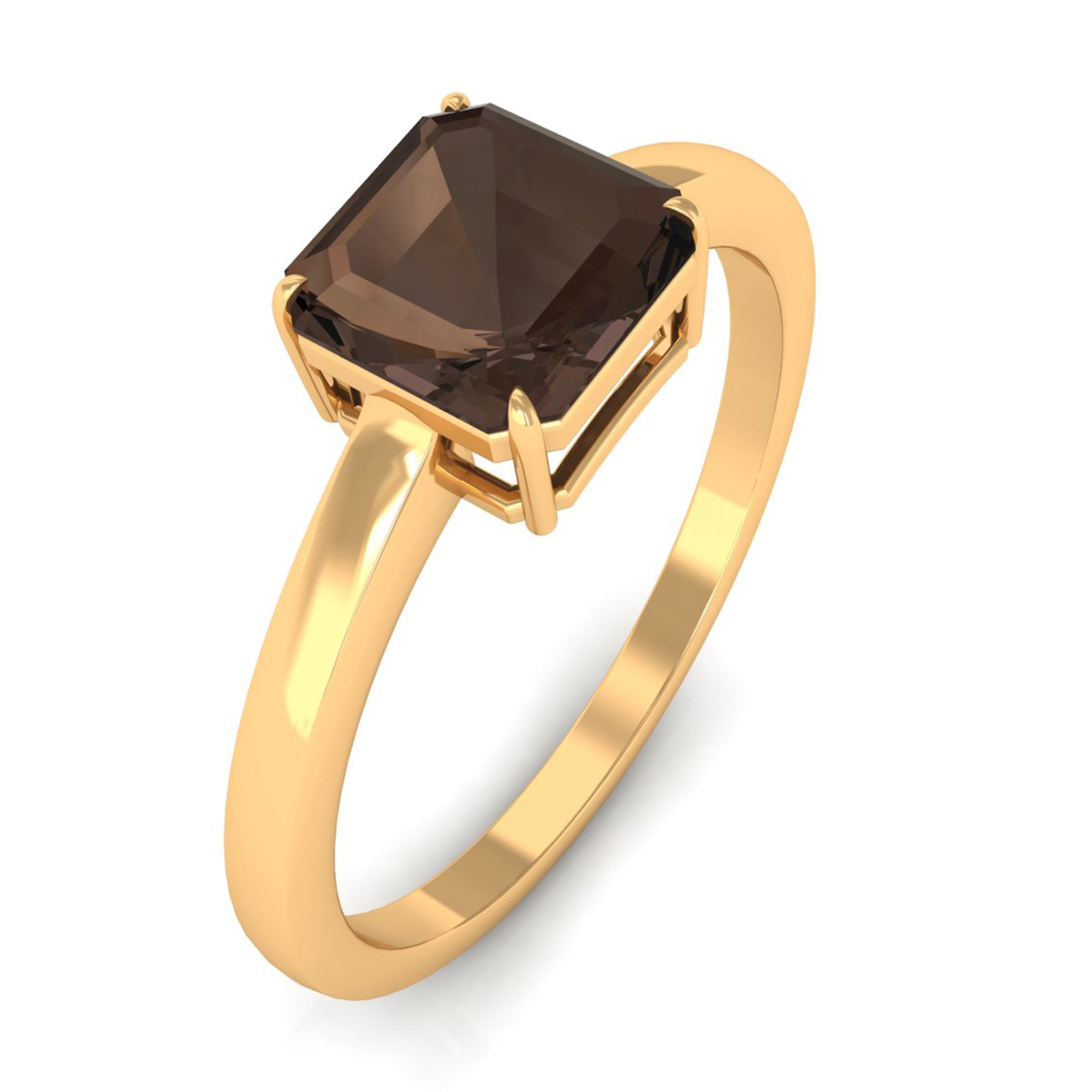 Simple Asscher Cut Smoky Quartz Solitaire Ring in Gold Smoky Quartz - ( AAA ) - Quality - Rosec Jewels