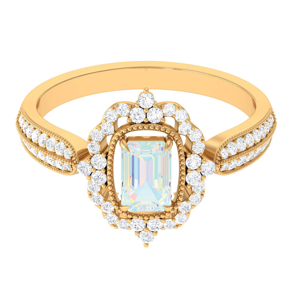 Vintage Style Octagon Ethiopian Opal Engagement Ring with Diamond Floral Halo Ethiopian Opal - ( AAA ) - Quality - Rosec Jewels
