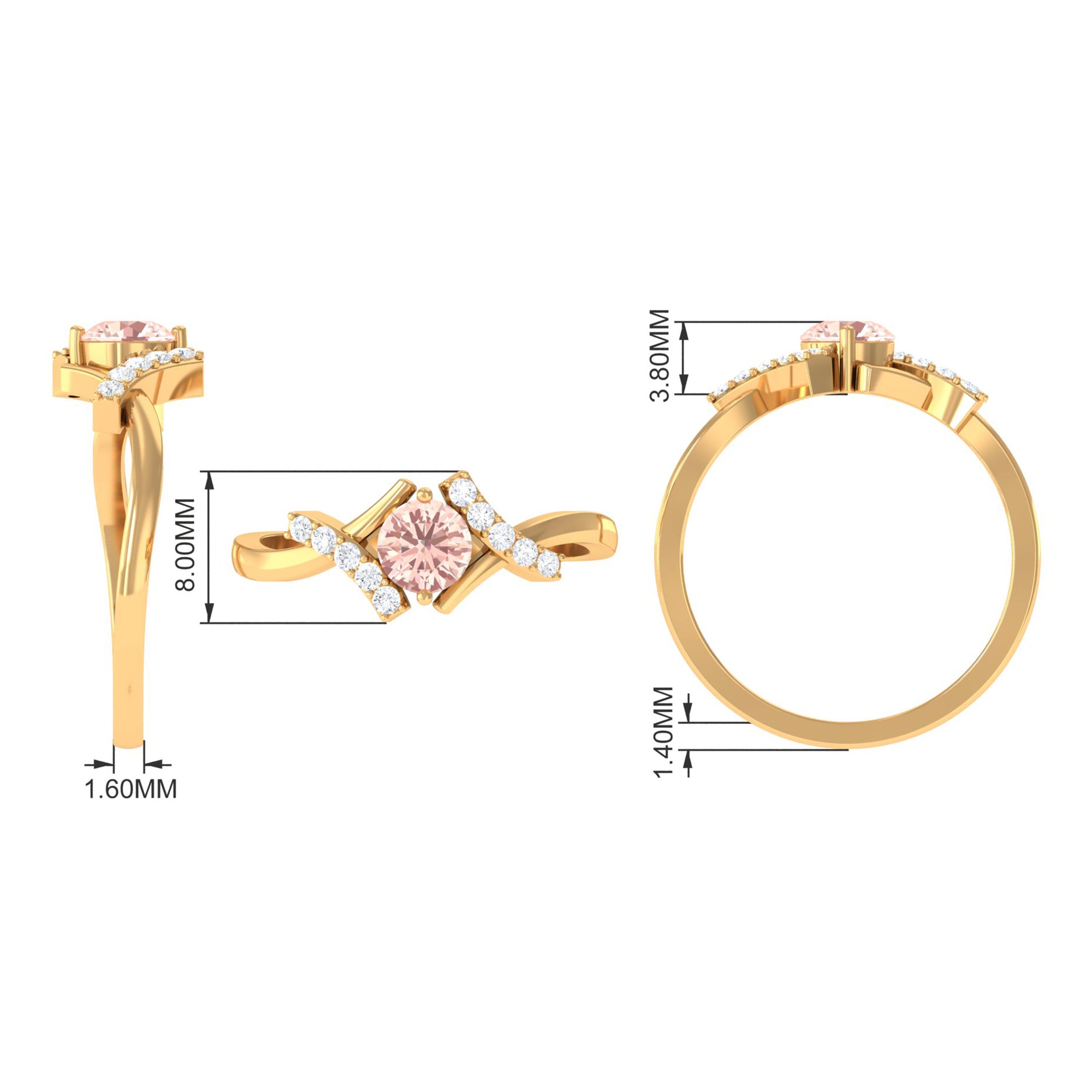 Morganite and Diamond Designer Engagement Ring Morganite - ( AAA ) - Quality - Rosec Jewels