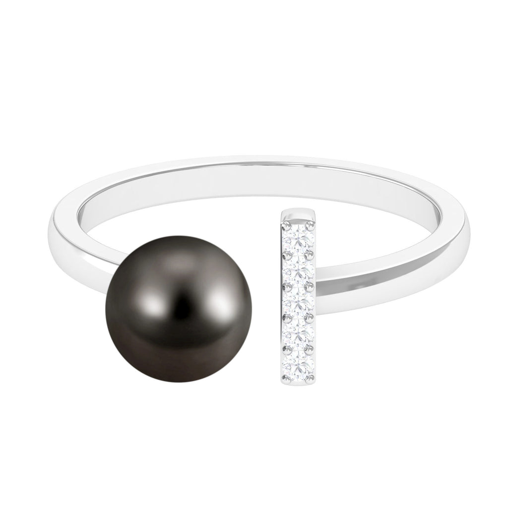 Tahitian Pearl and Diamond Modern Cuff Engagement Ring Tahitian pearl - ( AAA ) - Quality - Rosec Jewels